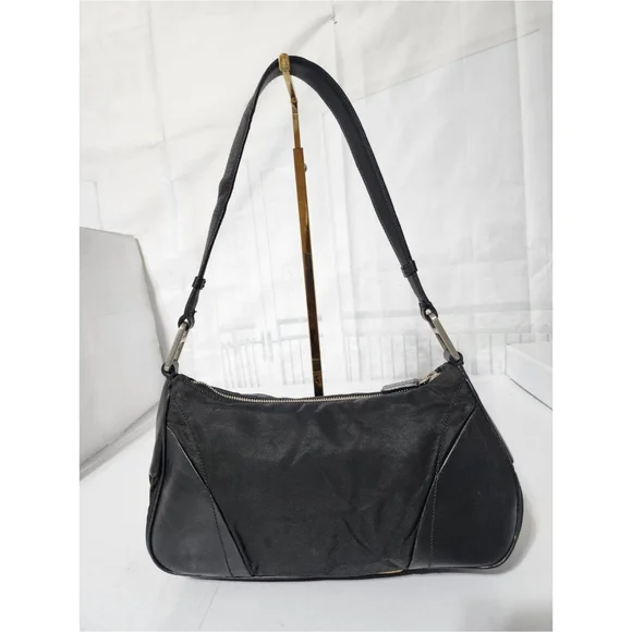 PRADA Tessuto Nylon/ Leather Shoulder Bag Black